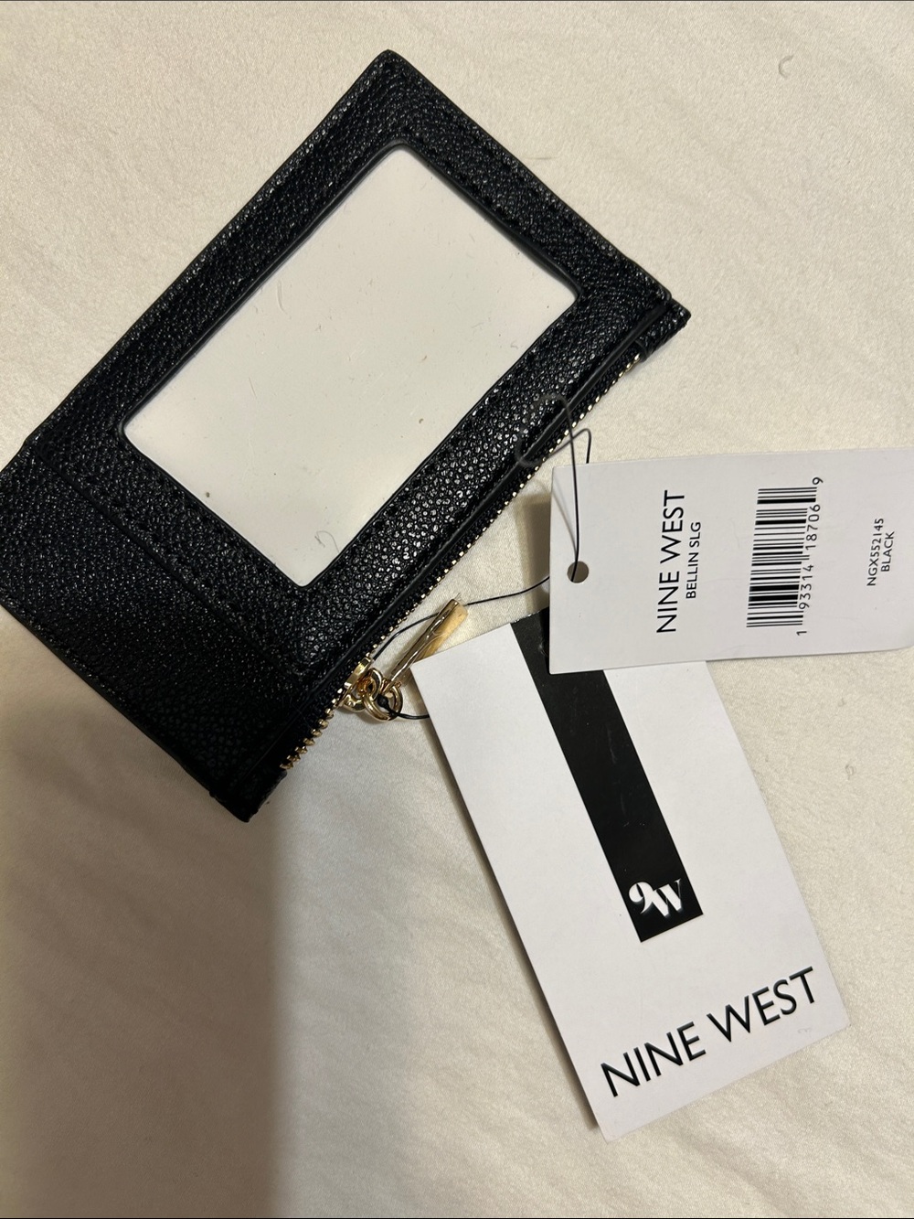 Nine West Black Card Case with Clear ID Window and Gold Zip
